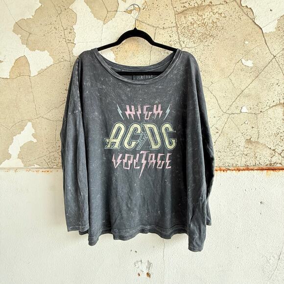 ACDC High Voltage Long Sleeve Band Tee Black Washed Graphic Relaxed Fit Grunge - Picture 1 of 6
